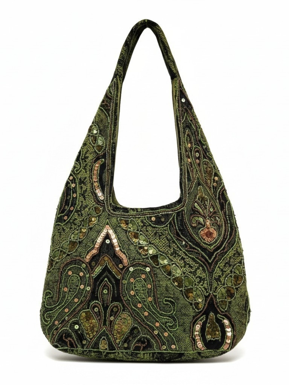 Vintage Embellished Green Paisley Shoulder Bag